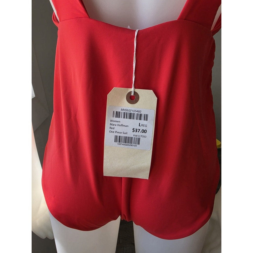 Mara Hoffman Audrey One Piece Swimsuit Vitality Red Deep VNeck Size L - Picture 5 of 11